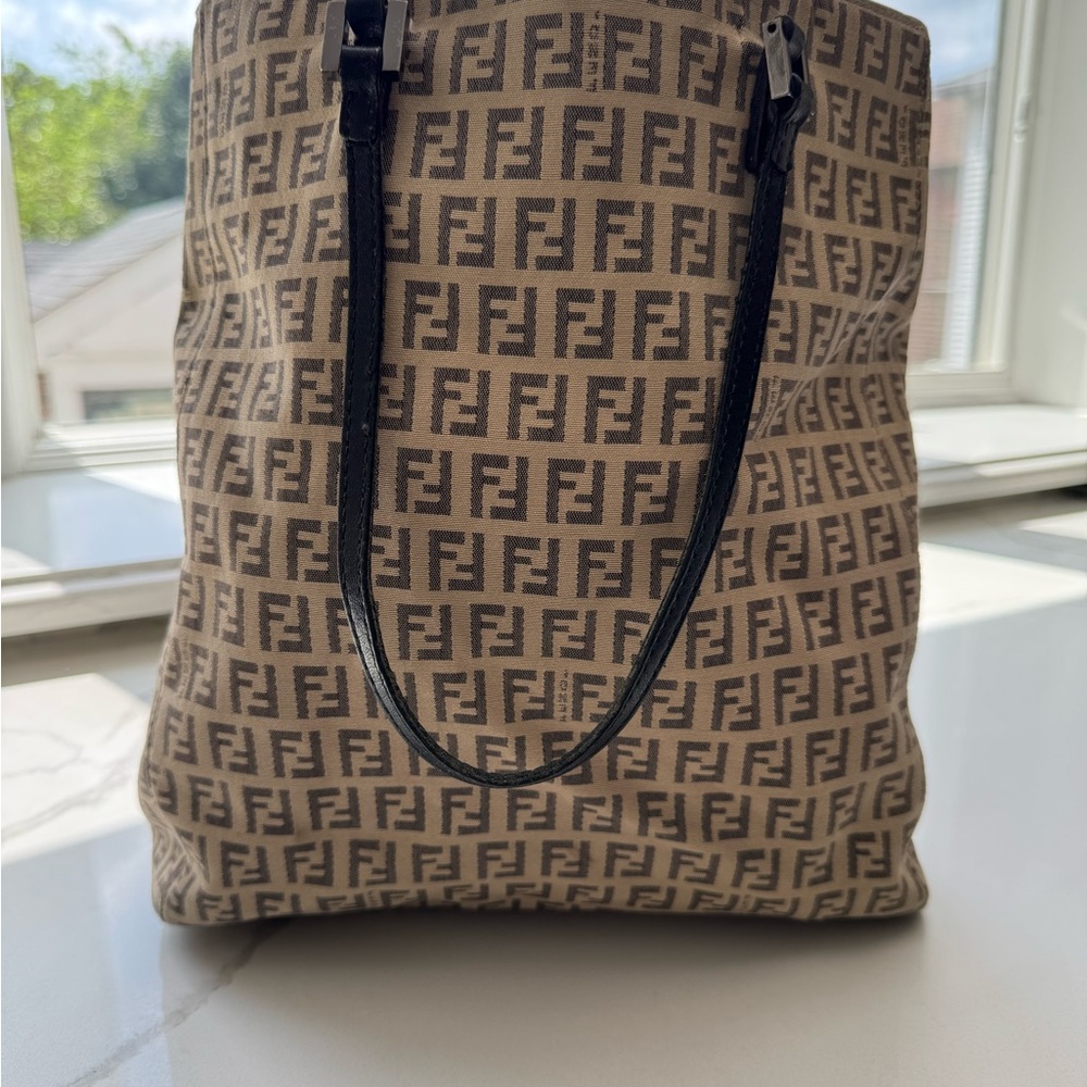 Fendi Beige and Black Monogram Bag Zucchino tote